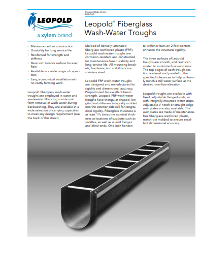 Leopold Fiberglass Wash-Water Troughs Brochure, Underdrain