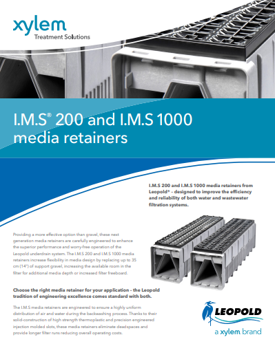 Leopold I.M.S 200 and I.M.S 1000 media retainers Brochure, Underdrain