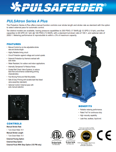 Pulsatron Series A-Plus - Data, Dosing Pumps