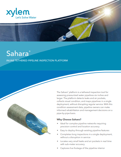 Pure Technologies Sahara® INLINE TETHERED PIPELINE INSPECTION PLATFORM, Pipeline assessment & Leak detection